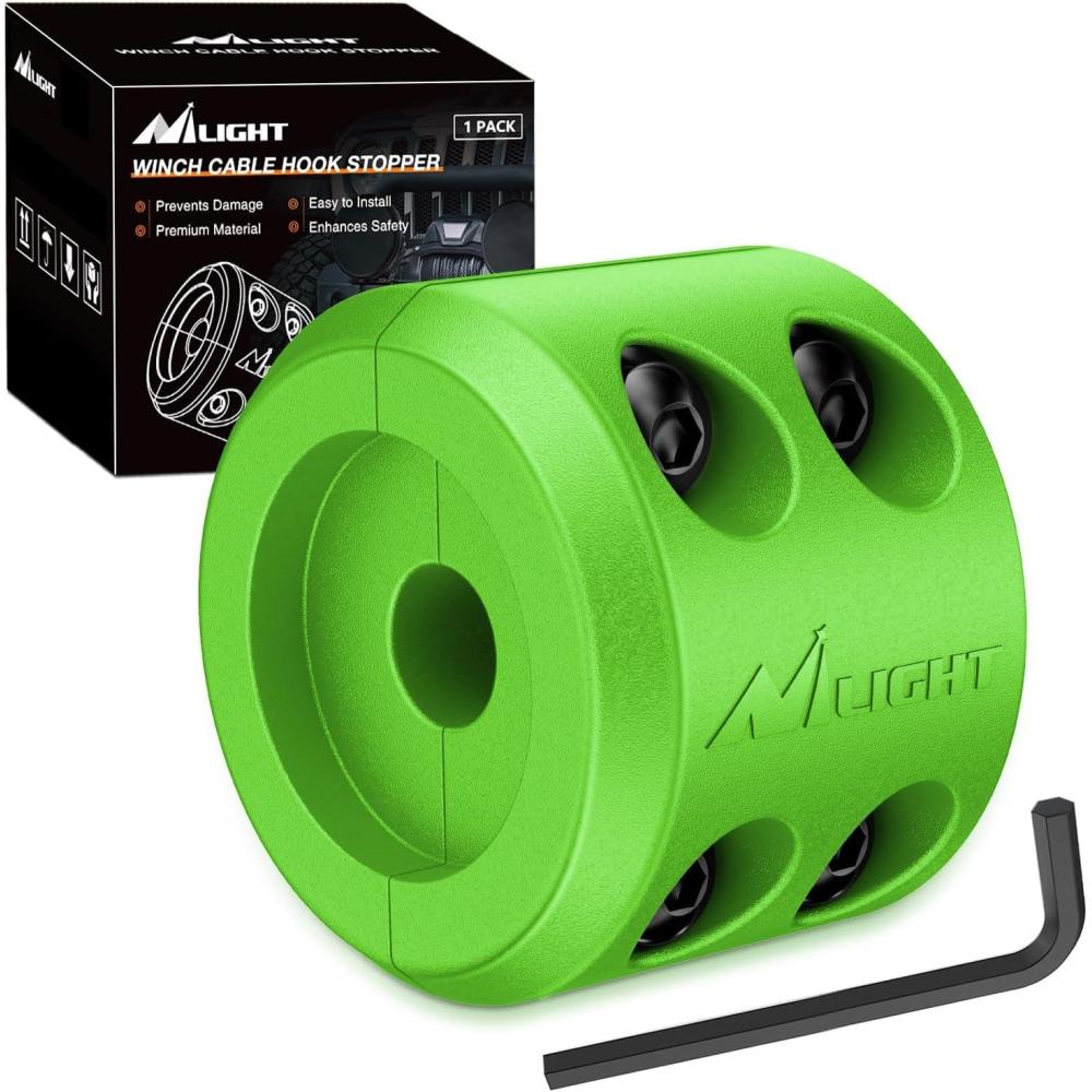 imageNilight Winch Stopper for ATV UTV Truck SUV Winch Cable Hook Rubber Stopper 2 Pack Protect Towing Hook Synthetic Rope Winch Accessories Rope Line Saver with Stainless Steel Screws Allen Wrenc GreenGreen