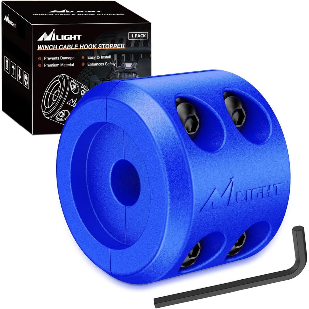 imageNilight Winch Stopper for ATV UTV Truck SUV Winch Cable Hook Rubber Stopper 2 Pack Protect Towing Hook Synthetic Rope Winch Accessories Rope Line Saver with Stainless Steel Screws Allen Wrenc GreenBlue