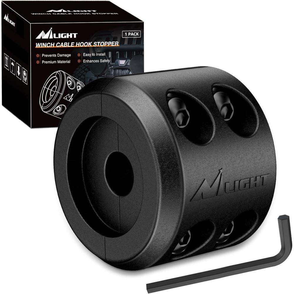 imageNilight Winch Stopper for ATV UTV Truck SUV Winch Cable Hook Rubber Stopper 2 Pack Protect Towing Hook Synthetic Rope Winch Accessories Rope Line Saver with Stainless Steel Screws Allen Wrenc GreenBlack