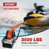 Nilight Boat Trailer Winch 3500 LBS Hand Crank Winch Heavy Duty Boat Winches with 33 FT Orange Strap Rope Hook Two Way Ratchet 4:1 8:1 Gear Portable Marine Manual Winch for Trailers Boat RV ATV Towing(Orange)