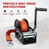 Nilight Boat Trailer Winch 3500 LBS Hand Crank Winch Heavy Duty Boat Winches with 33 FT Orange Strap Rope Hook Two Way Ratchet 4:1 8:1 Gear Portable Marine Manual Winch for Trailers Boat RV ATV Towing(Orange)