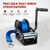 Nilight Boat Trailer Winch 3500 LBS Hand Crank Winch Heavy Duty Boat Winches with 33 FT Orange Strap Rope Hook Two Way Ratchet 4:1 8:1 Gear Portable Marine Manual Winch for Trailers Boat RV ATV Towing(Blue)