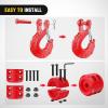 Nilight Forged Steel Winch Hook 3/8″ Grade 70 Safety Latch Winch Cable Hook Stopper & Clevis Slip Hook Sets, Included Allen Wrench,Max 35,000 lbs,Black(Red)