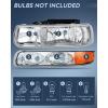 Nilight Headlight Assembly for 1999 2000 2001 2002 Chevy Silverado Avalanche 1500 1500HD 2500 2500HD 3500 Chevrolet Tahoe Suburban Replacement Headlamp Housing Bumper Lights Set(Grey Chrome Housing + Amber Reflector w/Tailight)
