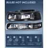 Nilight Headlight Assembly for 1999 2000 2001 2002 Chevy Silverado Avalanche 1500 1500HD 2500 2500HD 3500 Chevrolet Tahoe Suburban Replacement Headlamp Housing Bumper Lights Set(Black Housing+ Amber Reflector)