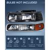 Nilight Headlight Assembly for 1999 2000 2001 2002 Chevy Silverado Avalanche 1500 1500HD 2500 2500HD 3500 Chevrolet Tahoe Suburban Replacement Headlamp Housing Bumper Lights Set(Black Housing Amber Reflector + Black)