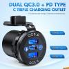 Nilight USB Socket PD Type C and QC 3.0 USB Fast 12V 24V Car Outlet Voltmeter ON OFF Switch Fused Wire Kit Dual Power for Cars Trucks Vans RVs(PD Type C and Dual USB)
