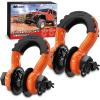 Nilight 2 Pack 3/4″ D-Ring Shackle with 7/8″ Screw Pin 41,887lbs Break Strength, Heavy Duty Off Road Recovery Shackle with Isolators Washers for Use with Tow Strap, Winch, Off-Road Jeep Truck Vehicle(Orange w/Towing Pulley)