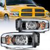 Nilight 2002 2003 2004 2005 Ram 1500 2500 3500 Headlight Assembly Chrome Housing Amber Corner Clear Lens Headlamp Replacement Driver and Passenger Side 2 Pack(Black Housing + Clear Reflector DRL)