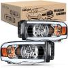 Nilight 2002 2003 2004 2005 Ram 1500 2500 3500 Headlight Assembly Chrome Housing Amber Corner Clear Lens Headlamp Replacement Driver and Passenger Side 2 Pack(Black Housing + Amber Reflector DRL)