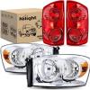 Nilight 2007 2008 2009 Dodge Ram Headlight Assembly 2 Pack Compatible with 2006-2008 Dodge Ram 1500 2006-2009 Dodge Ram 2500 3500 Headlamp Replacement Driver and Passenger Side(Chrome Housing + Amber Reflector w/Taillight)