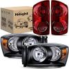 Nilight 2007 2008 2009 Dodge Ram Headlight Assembly 2 Pack Compatible with 2006-2008 Dodge Ram 1500 2006-2009 Dodge Ram 2500 3500 Headlamp Replacement Driver and Passenger Side(Black Housing + Amber Reflector w/Taillight)