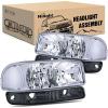 Nilight Headlight Assembly Compatible for 1999 2000 2001 2002 2003 2004 2005 2006 GMC Sierra Yukon, Smoke Bumper Light Chrome Housing Amber Corner Clear Lens, Headlights Assembly Replacement(Chrome Housing+ Clear Reflector Smoke Lens)
