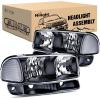 Nilight Headlight Assembly Compatible for 1999 2000 2001 2002 2003 2004 2005 2006 GMC Sierra Yukon, Smoke Bumper Light Chrome Housing Amber Corner Clear Lens, Headlights Assembly Replacement(Black Housing + Clear Reflector)