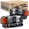 Nilight Headlight Assembly Compatible for 1999 2000 2001 2002 2003 2004 2005 2006 GMC Sierra Yukon, Smoke Bumper Light Chrome Housing Amber Corner Clear Lens, Headlights Assembly Replacement(Black Housing + Amber Reflector)