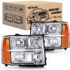 Nilight Headlight Assembly Compatible for 2007 2008-2013 GMC Sierra 1500 2008-2014 GMC Sierra 2500 HD 3500 HD Chrome Housing Amber Corner Clear Lens, Headlights Assembly Replacement(Chrome Housing + Amber Reflector)