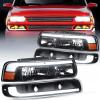 Nilight Headlight Assembly for 1999 2000 2001 2002 Chevy Silverado Avalanche 1500 1500HD 2500 2500HD 3500 Chevrolet Tahoe Suburban Replacement Headlamp Housing Bumper Lights Set(Black Housing+ Amber Reflector DRL)