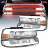 Nilight Headlight Assembly for 1999 2000 2001 2002 Chevy Silverado Avalanche 1500 1500HD 2500 2500HD 3500 Chevrolet Tahoe Suburban Replacement Headlamp Housing Bumper Lights Set(White Chrome Housing+ Amber Reflector DRL)