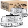Nilight Headlight Assembly for 1999 2000 2001 2002 Chevy Silverado Avalanche 1500 1500HD 2500 2500HD 3500 Chevrolet Tahoe Suburban Replacement Headlamp Housing Bumper Lights Set(Silver Chrome Housing+ Clear Reflector)