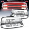 Nilight Headlight Assembly for 1999 2000 2001 2002 Chevy Silverado Avalanche 1500 1500HD 2500 2500HD 3500 Chevrolet Tahoe Suburban Replacement Headlamp Housing Bumper Lights Set(White Chrome Housing+ Clear Reflector DRL)