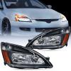 Nilight Headlight Assembly for 2003 2004 2005 2006 2007 Accord Replacement Headlamp Chrome Housing Amber Reflector(Black Housing + Amber Reflector)