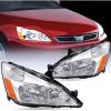 Nilight Headlight Assembly for 2003 2004 2005 2006 2007 Accord Replacement Headlamp Chrome Housing Amber Reflector(Chrome Housing + Amber Reflector)