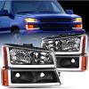 Nilight Headlight Assembly for 2003 2004 2005 2006 Chevy Silverado Avalanche 1500 1500HD 2500 2500HD 3500 Chevrolet Pickup Replacement Headlamp Housing Bumper Lamp Set(Black Housing + Amber Reflector DRL)