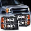Nilight Headlight Assembly for 2007 2008 2009 2010 2011 2012 2013 Silverado 1500 2007-2014 Silverado 2500HD 3500HD Replacement Headlamp Black Housing Clear Reflector(Black Housing + Amber Reflector)