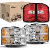 Nilight Headlight Assembly for 2007 2008 2009 2010 2011 2012 2013 Silverado 1500 2007-2014 Silverado 2500HD 3500HD Replacement Headlamp Black Housing Clear Reflector(Chrome Housing + Amber Reflector w/Tailight)