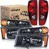 Nilight Headlight and Taillight Assembly Combo Compatible with 2004 2005 2006 2007 2008 2009 2010 2011 2012 Chevy Colorado GMC Canyon OE Style Black Housing Amber Reflector with Red Tail Light(Black Housing + Amber Reflector w/Tailight)
