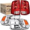 Nilight Headlight and Taillight Assembly Combo Compatible with 2009 2010 2011 2012 2013 2014 2015 2016 2017 2018 Dodge Ram for Quad Models Chrome Housing Amber Reflector with Red Housing Tail Light(Chrome Housing + Amber Reflector w/Tailight)
