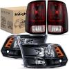 Nilight Headlight and Taillight Assembly Combo Compatible with 2009 2010 2011 2012 2013 2014 2015 2016 2017 2018 Dodge Ram for Quad Models Chrome Housing Amber Reflector with Red Housing Tail Light(Black Housing + Amber Reflector w/Taillight)