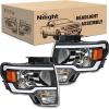 Nilight Headlights Assembly for Ford F150 F-150 2009 2010 2011 2012 2013 2014,Led DRL Headlamp,Black Housing(Black Housing + Amber Reflector DRL)
