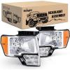 Nilight Headlights Assembly for Ford F150 F-150 2009 2010 2011 2012 2013 2014,Led DRL Headlamp,Black Housing(Chrome Housing + Amber Reflector)
