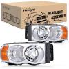 Nilight Headlights for 2002 2003 2004 2005 Ram 1500 2500 3500 Truck Black Housing Clear Corner,Headlight Assembly Replacement kit,Driver and Passenger Side,2 Pack(Chrome Housing + Amber Reflector)