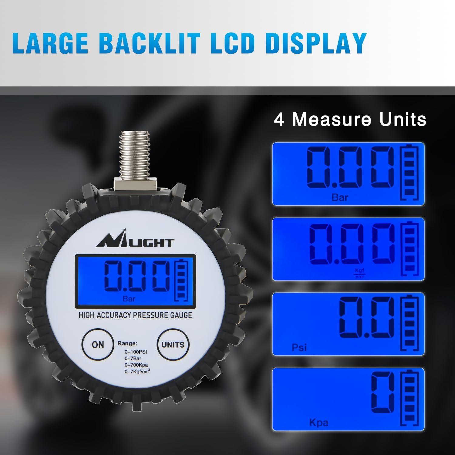 imageNilight 50057A Digital Tire Inflator Deflator with Pressure Gauge 250 PSI Air Chuck and Compressor Accessories with Rubber Hose and Quick Connect Coupler for 01 Display ResolutionDigital Tire Gauge