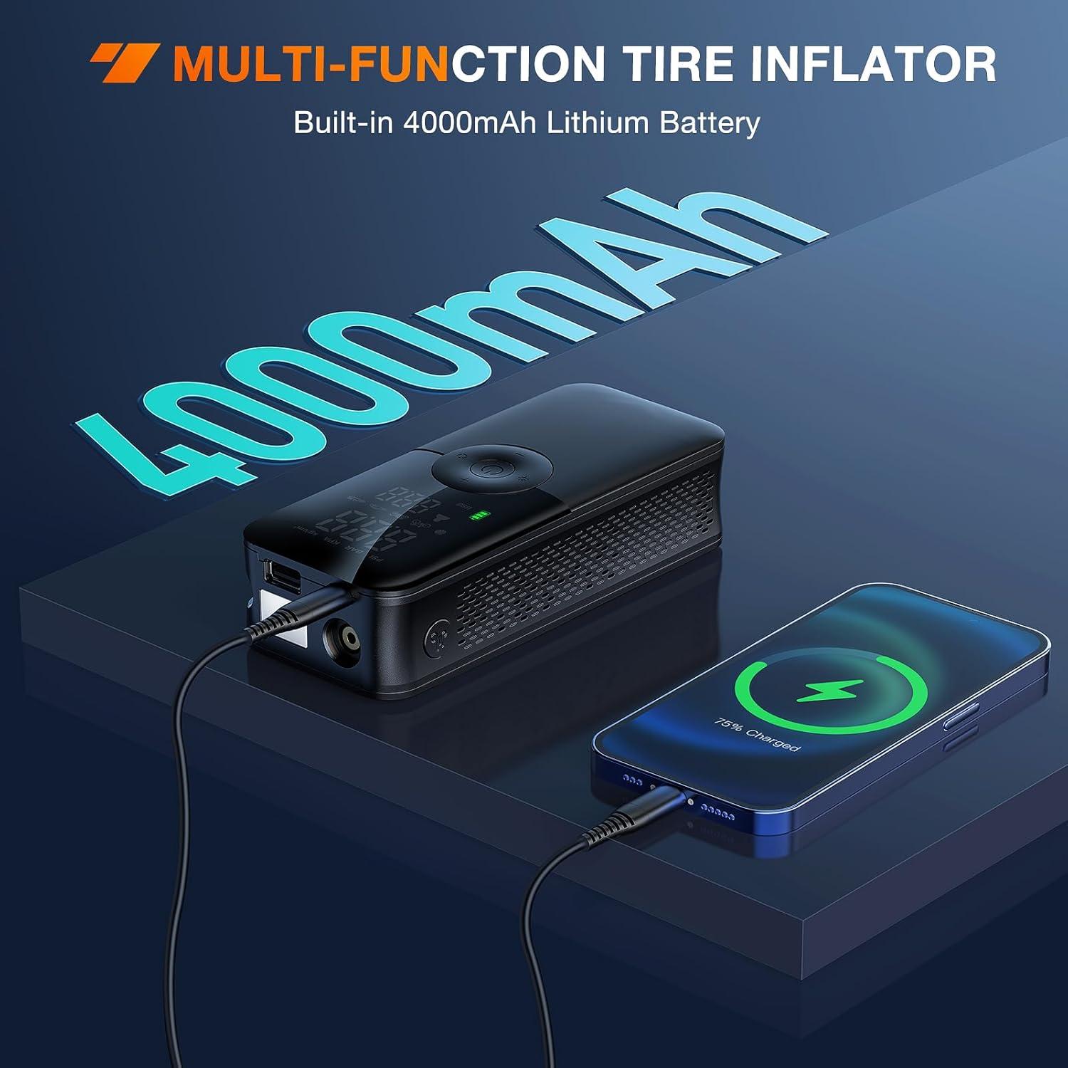 imageNilight 50057A Digital Tire Inflator Deflator with Pressure Gauge 250 PSI Air Chuck and Compressor Accessories with Rubber Hose and Quick Connect Coupler for 01 Display ResolutionCordless Tire Inflator 150psi