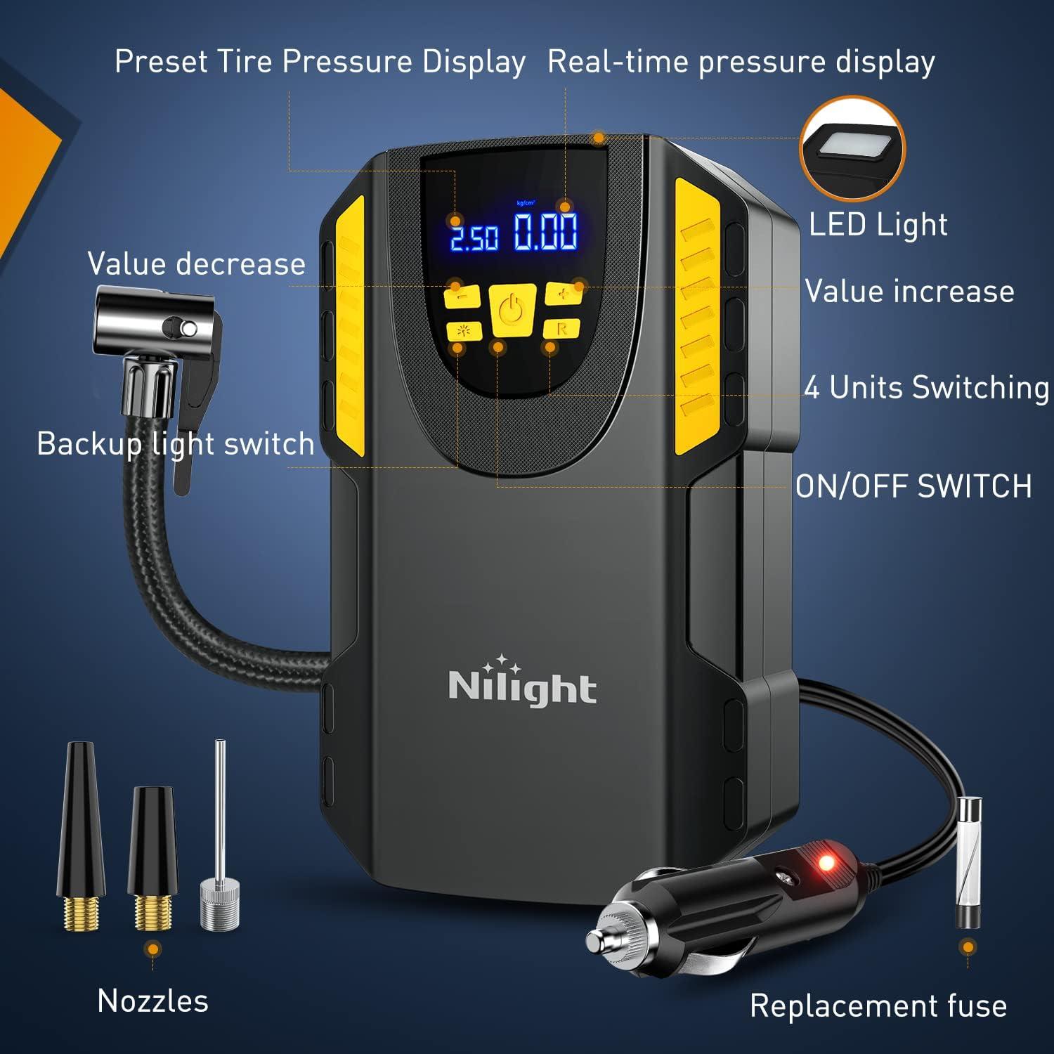 imageNilight 50057A Digital Tire Inflator Deflator with Pressure Gauge 250 PSI Air Chuck and Compressor Accessories with Rubber Hose and Quick Connect Coupler for 01 Display ResolutionAir Compressor Pump