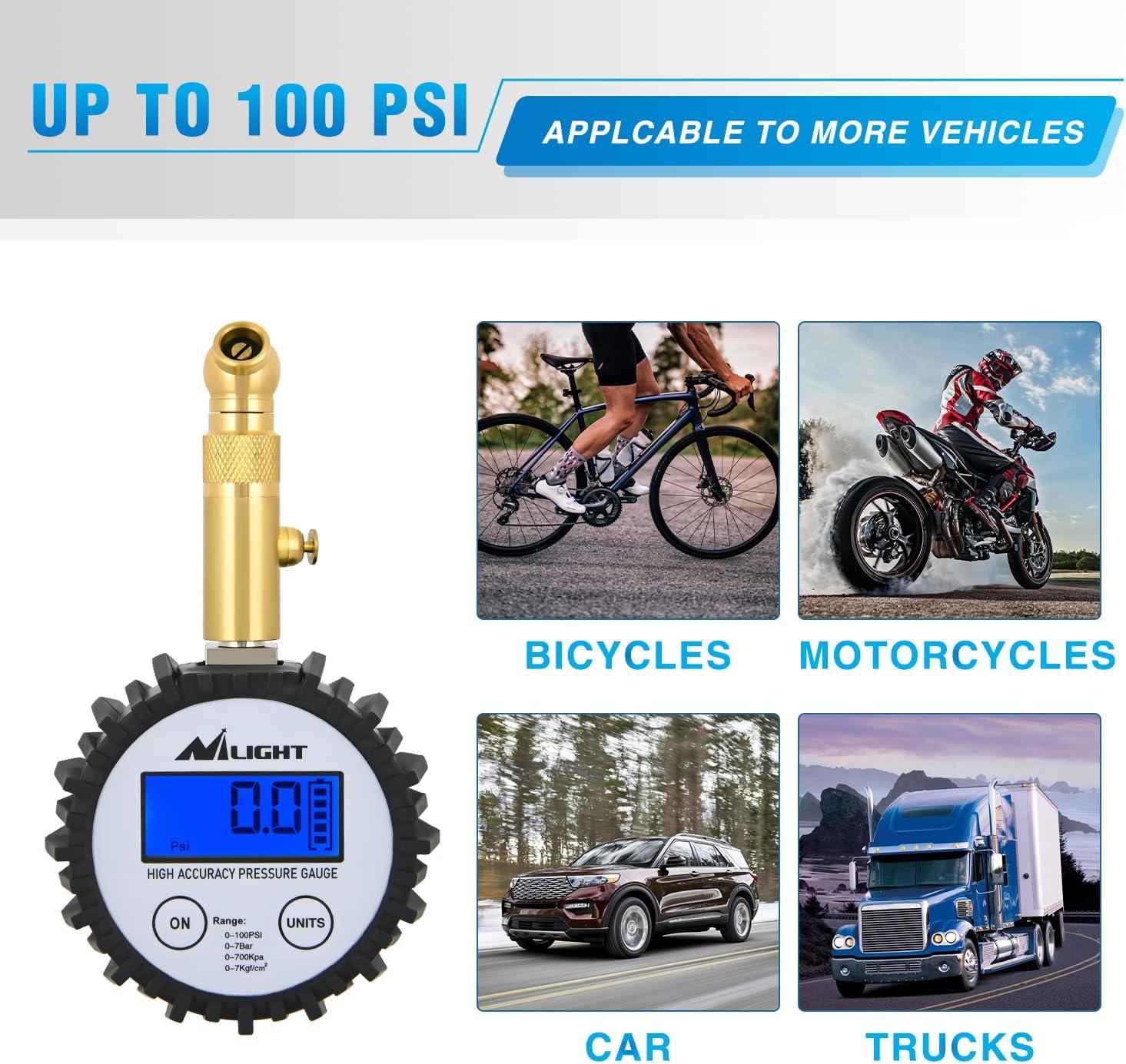 imageNilight 50057A Digital Tire Inflator Deflator with Pressure Gauge 250 PSI Air Chuck and Compressor Accessories with Rubber Hose and Quick Connect Coupler for 01 Display ResolutionDigital Tire Gauge