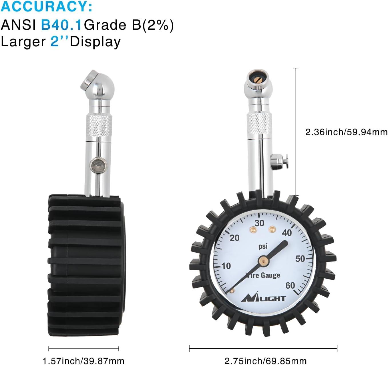 imageNilight 50057A Digital Tire Inflator Deflator with Pressure Gauge 250 PSI Air Chuck and Compressor Accessories with Rubber Hose and Quick Connect Coupler for 01 Display Resolution60psi Tire Gauge