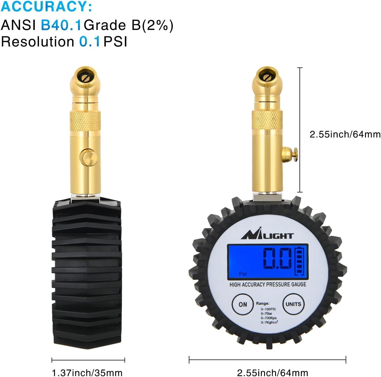 imageNilight 50057A Digital Tire Inflator Deflator with Pressure Gauge 250 PSI Air Chuck and Compressor Accessories with Rubber Hose and Quick Connect Coupler for 01 Display ResolutionDigital Tire Gauge