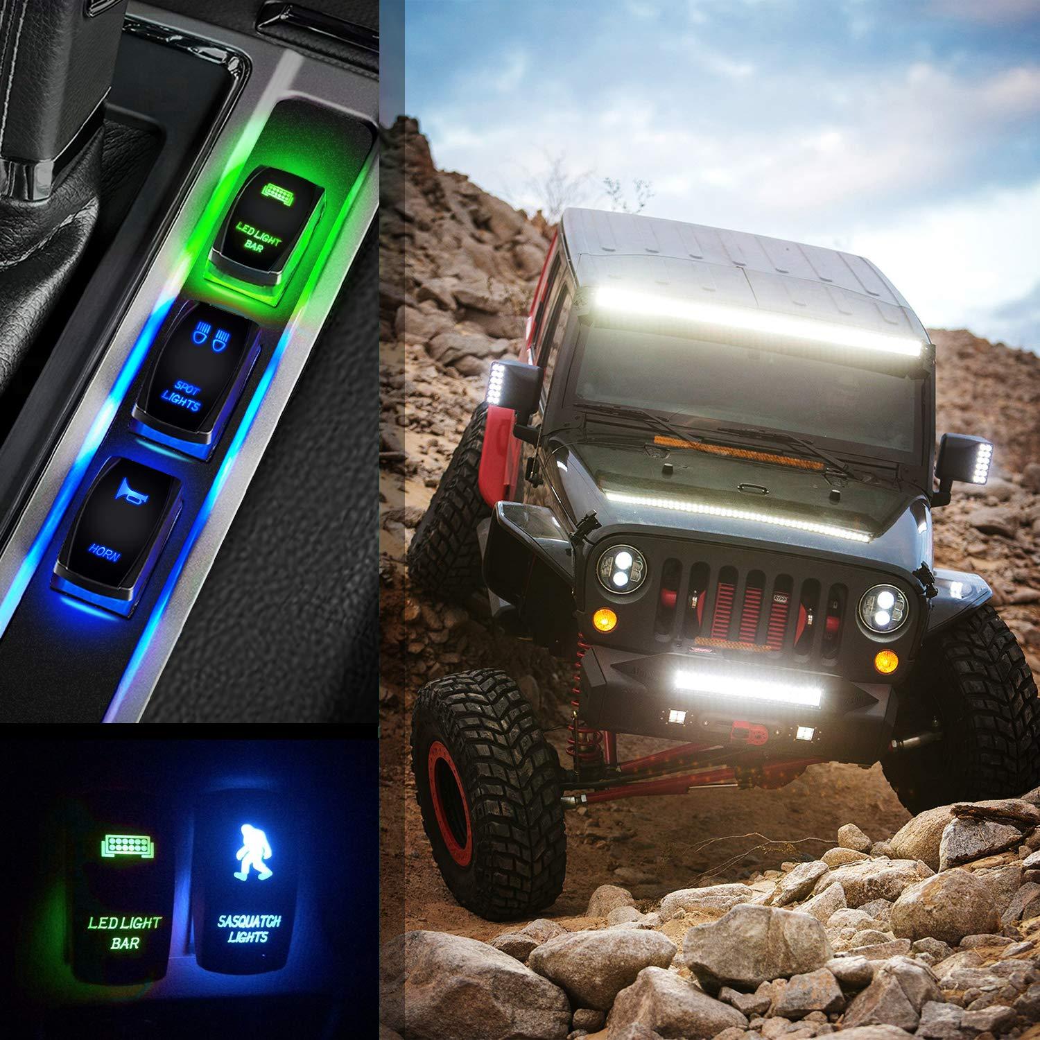 imageNilight 90001B LED Light Bar Rocker Switch 5Pin Laser OnOff LED Light 20A12V 10A24V Switch Jumper Wires Set for Jeep Boat Trucks2 Years WarrantyBlueGreen
