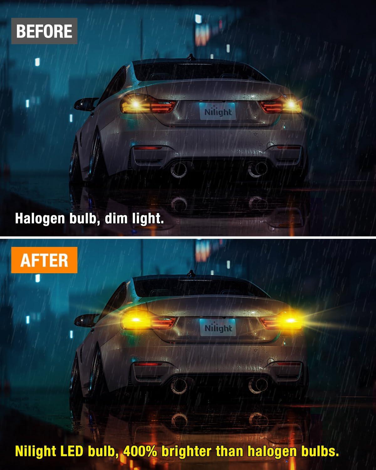 imageNilight 1157 LED Bulb 2PCS 57LED 6100K Cool White 2057 2357 BAY15D 7528 Reverse Back Up Light Day Running Light Tail Light with Projector Replacement for Trucks Cars Motorcycles 2 Years WarrantyAmber