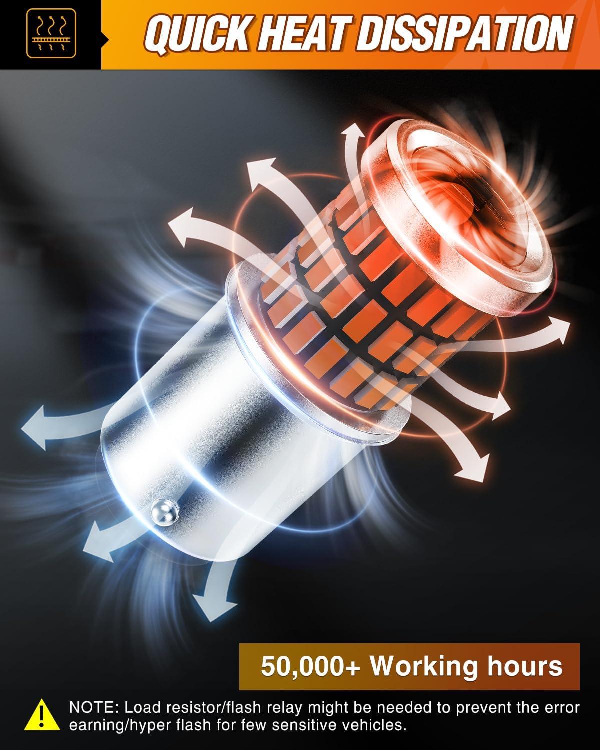 imageNilight 1157 LED Bulb 2PCS 57LED 6100K Cool White 2057 2357 BAY15D 7528 Reverse Back Up Light Day Running Light Tail Light with Projector Replacement for Trucks Cars Motorcycles 2 Years WarrantyAmber