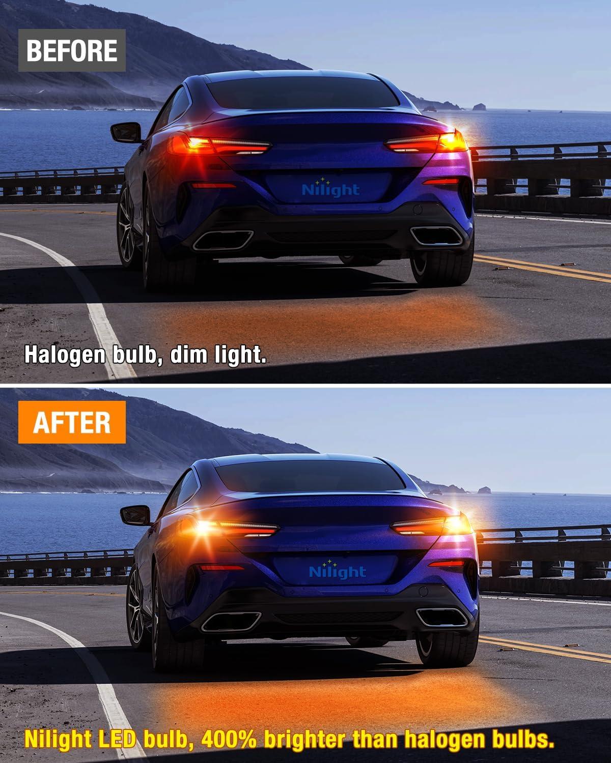 imageNilight 1157 LED Bulb 2PCS 57LED 6100K Cool White 2057 2357 BAY15D 7528 Reverse Back Up Light Day Running Light Tail Light with Projector Replacement for Trucks Cars Motorcycles 2 Years WarrantyAmber