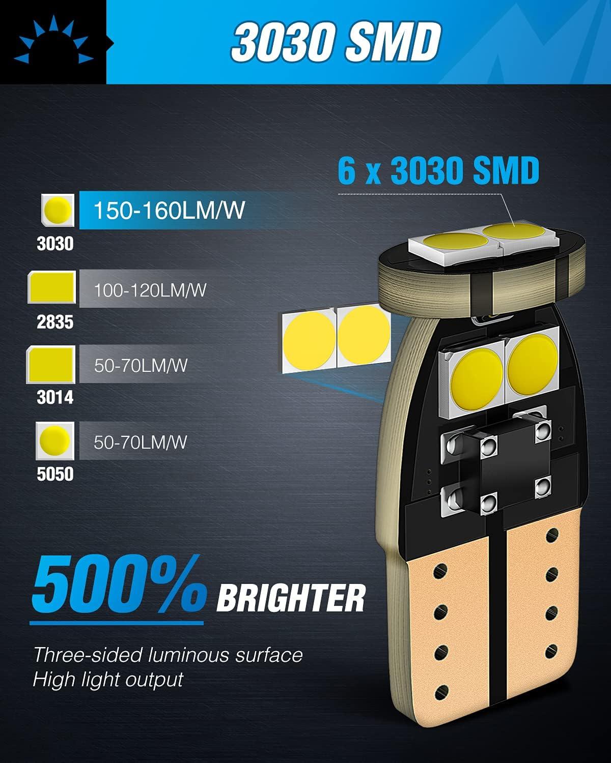 imageNilight 194 LED Bulb 10 Pack Super Bright T10 168 2825 W5W LED Replacement Bulb 6500K Cool White for Car Interior Map Dome Door Dashboard Trunk License Plate Lights