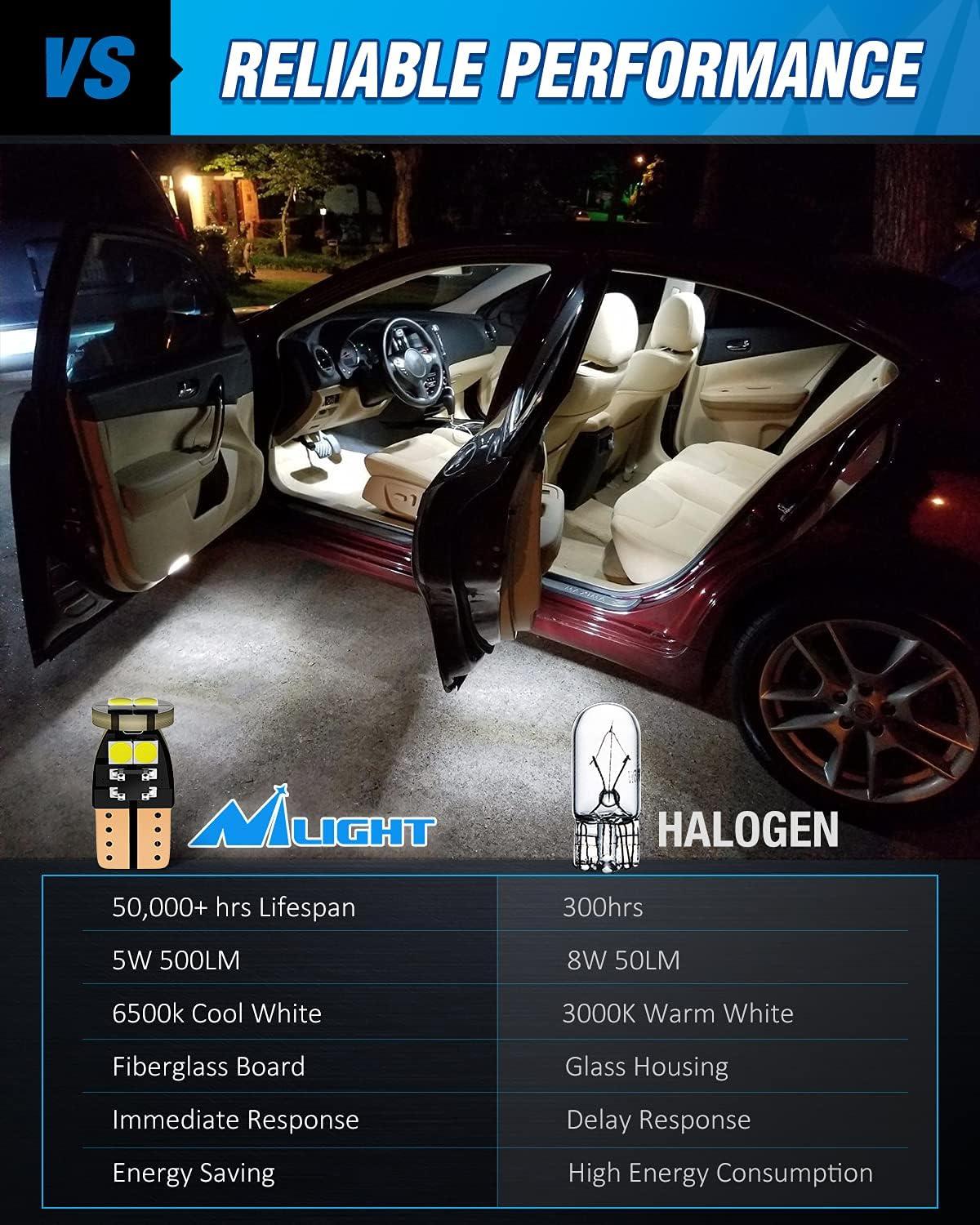 imageNilight 194 LED Bulb 10 Pack Super Bright T10 168 2825 W5W LED Replacement Bulb 6500K Cool White for Car Interior Map Dome Door Dashboard Trunk License Plate Lights