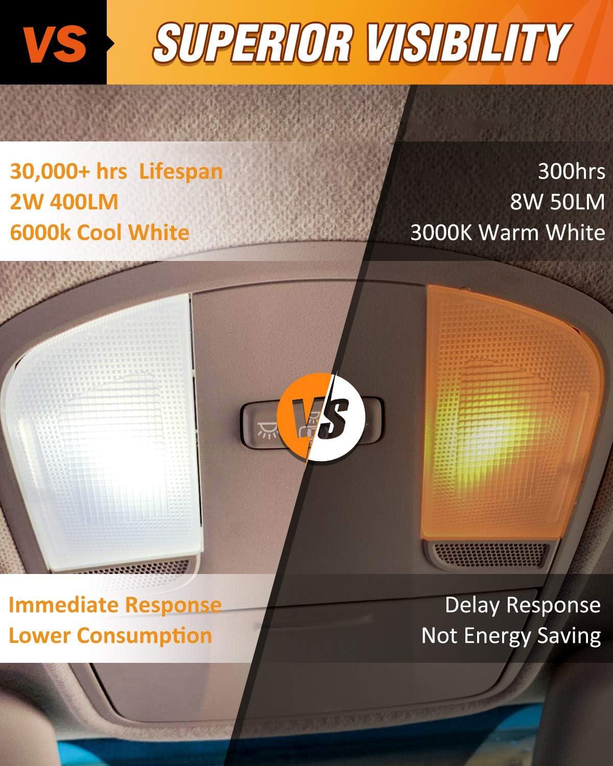 imageNilight 194 LED Bulb T10 168 2828 W5W White 6000K Replacement LED Bulbs for Vehicle Interior Dome Map Door Courtesy Marker Cabin License Plate Lights Pack of 2