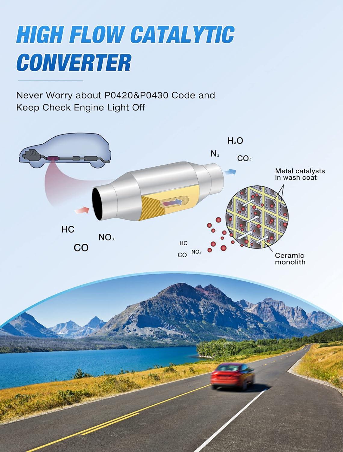 imageNilight 25 InletOutlet Catalytic Converter with O2 Port for Chevy Silverado Tahoe Suburban GMC Sierra Yukon CanyonDodge Ram Durango DakotaFord F150 E150 E250 E350 RangerJeep Cherokee Wrangler25 inch