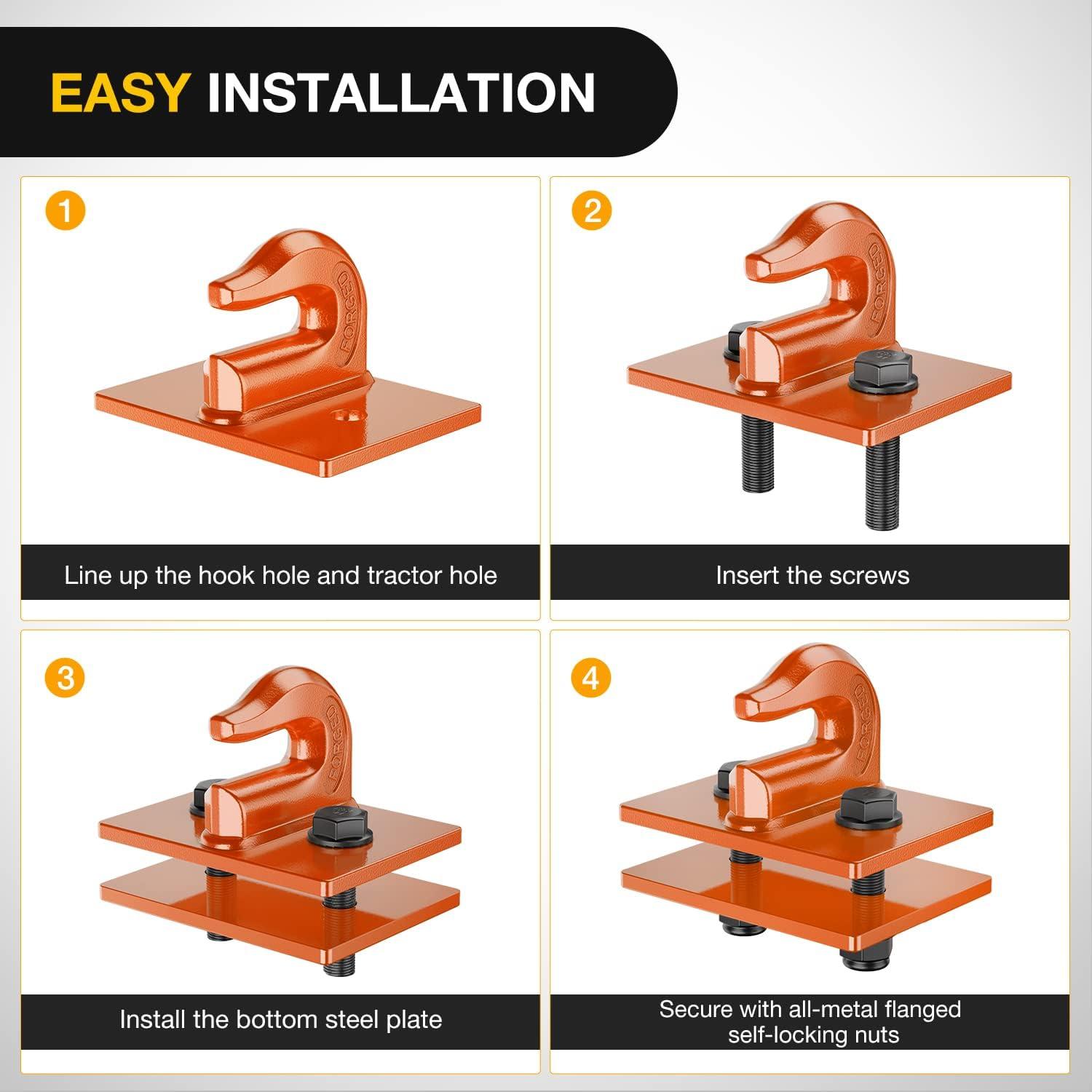 imageNilight 2PCS Tractor Bucket Grab Hook 38 Heavy Duty Drop Forged Steel Bolt On ZincCoated Cast Tow Max 15000 LBS OrangeOrange